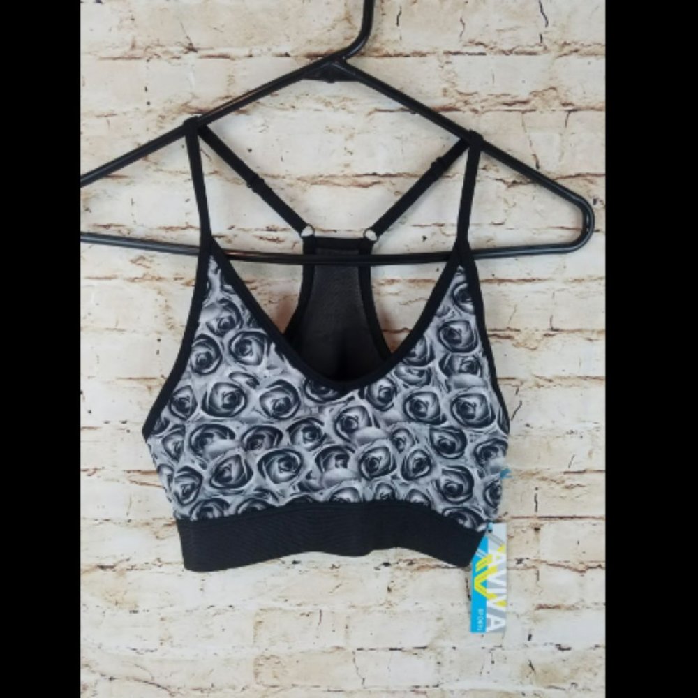 Aviva black with roses sports bra. Size Med. New with tag.